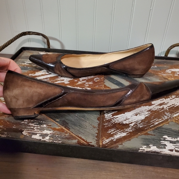 Jimmy Choo Y2k Romy Suede Point-Toe flats patent leather accents womens 10 - Picture 9 of 12